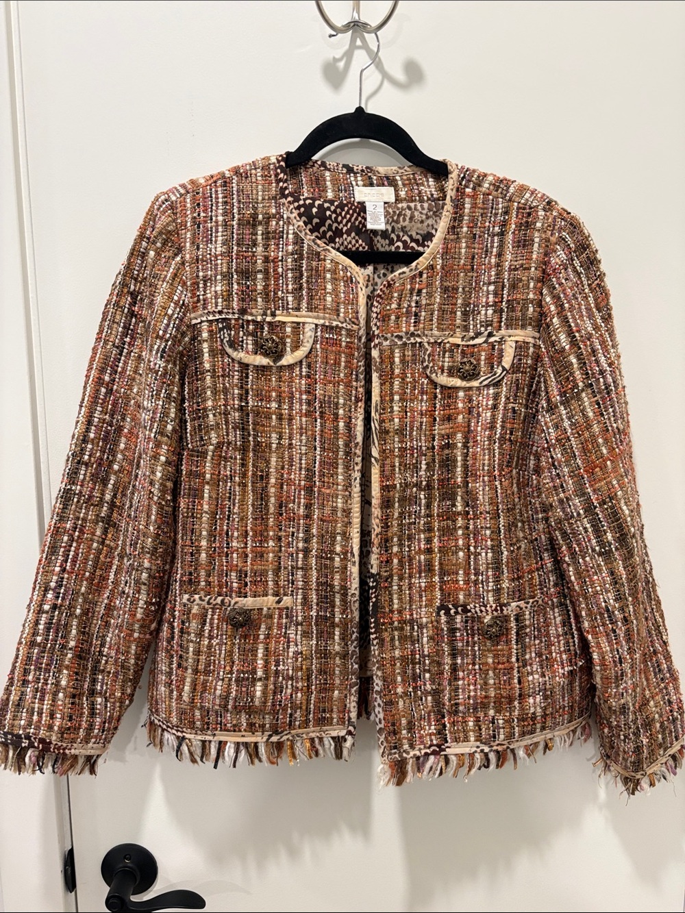 Chico’s Woven Tweed Fringe Jacket - Brown Multi